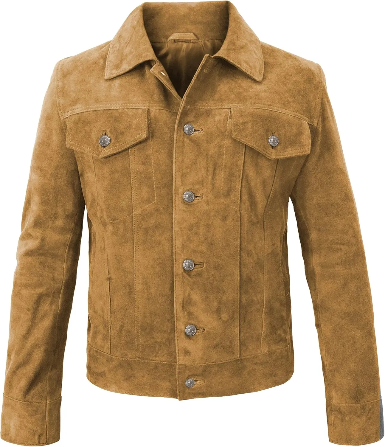 Suede Trucker Jacket Men - Mens Brown Western Style Cowboy Suede Leather Coat