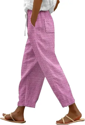 Summer Capri Pants for Women 2024 Flax Elastic Long Pants Beach Leisure Trousers Women's Summer Casual Linen Pants