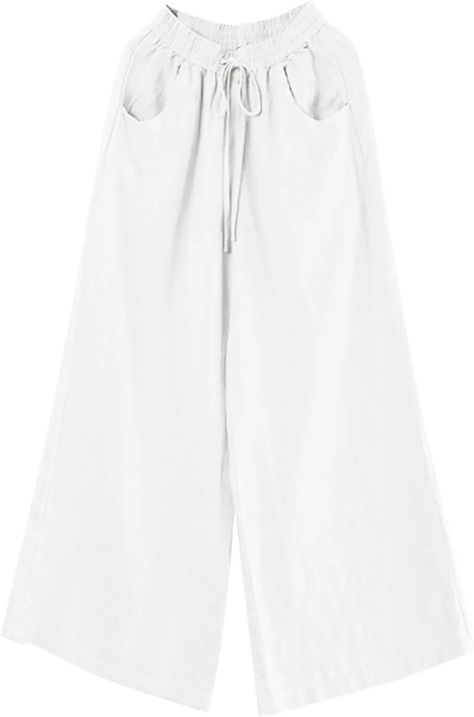 Summer Linen Palazzo Pants for Women Flowy Wide Leg Beach Pants with Pockets High Waisted Loose Baggy Trousers