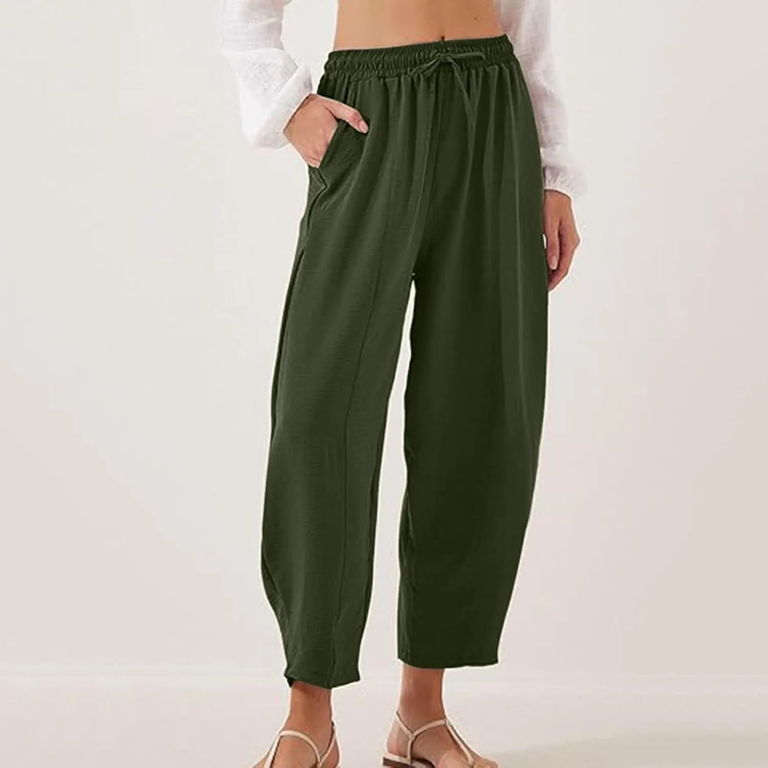 Summer Pants for Women 2024 High Waisted Pants Baggy Harem Pants Loose Casual Pants Comfy Trousers with Pockets