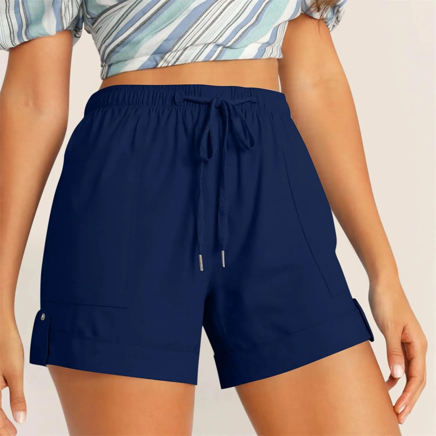 Summer Shorts for Women Plus Size Casual Elastic Waist Drawstring Short 5 Inch Inseam Beach Vacation Outfits