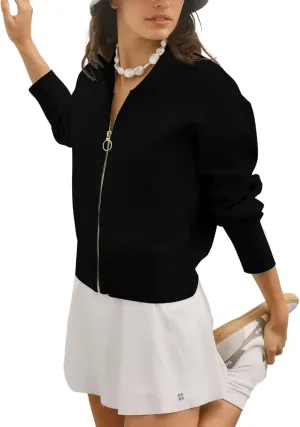 SuperPrity Womens Cardigan Sweaters Long Sleeve Zip Up Lightweight Knit Jacket Casual Baseball Coat 2024 Trendy Fall Clothes