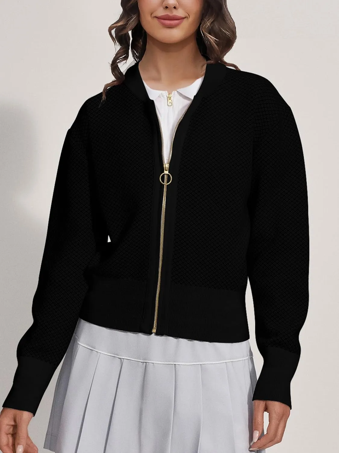 SuperPrity Womens Cardigan Sweaters Long Sleeve Zip Up Lightweight Knit Jacket Casual Baseball Coat 2024 Trendy Fall Clothes