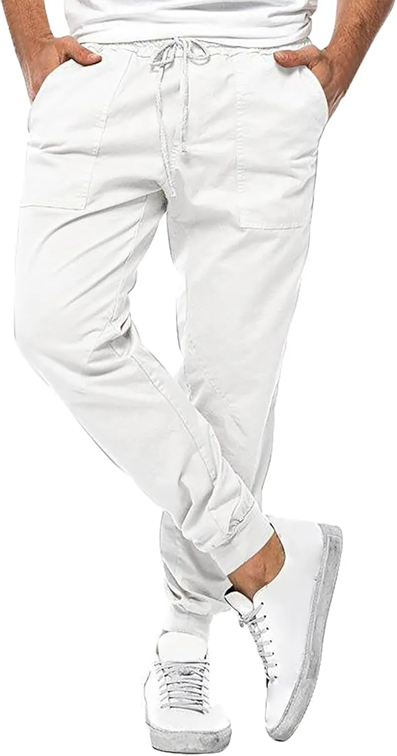 Sweat Pants for Mens Casual Drawstring Elastic Waist Solid Cargo Trousers Athletic-Fit Beam Feet Sport Pants