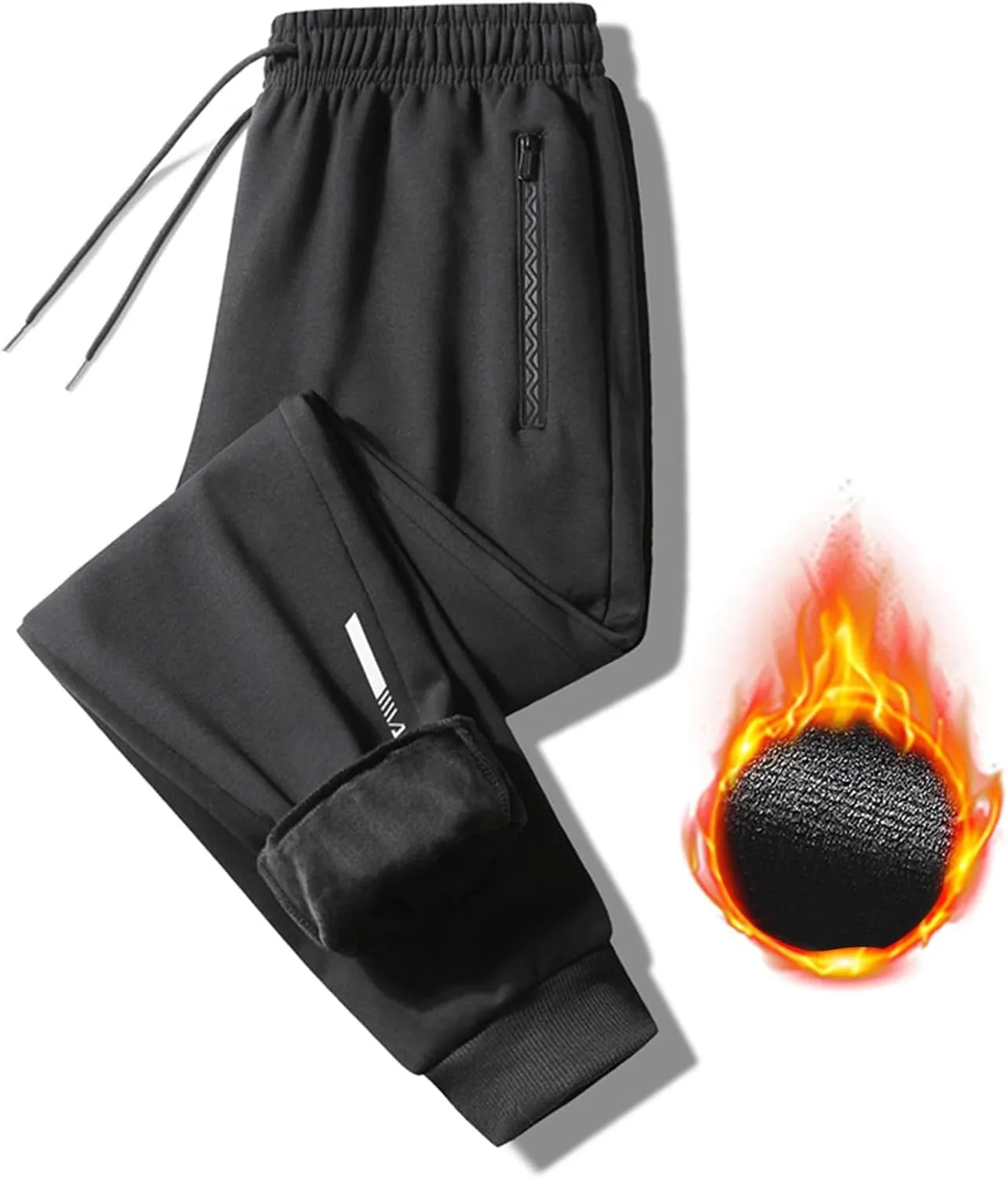 Sweatpants for Men Tapered Warm Thick Joggers Pants with Zip Pockets Fleece Slim Fit Workout Running Gym Sweat Pants