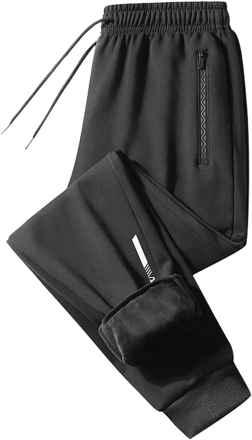 Sweatpants for Men Tapered Warm Thick Joggers Pants with Zip Pockets Fleece Slim Fit Workout Running Gym Sweat Pants
