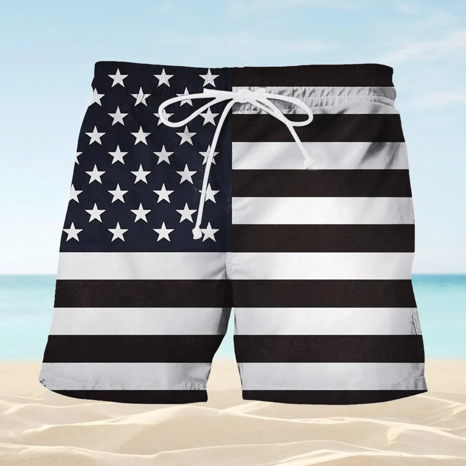 Swimsuit Men Scenery National Flag Digital Print Drawstring with Elastic Waist Casual His and Hers Matching Outfits