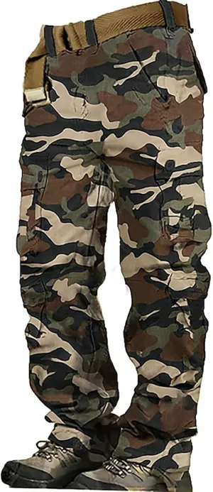 Tactical Cargo Pants for Men Military Wild Camo Trousers with Six Pocket Loose Leg Lightweight Pants