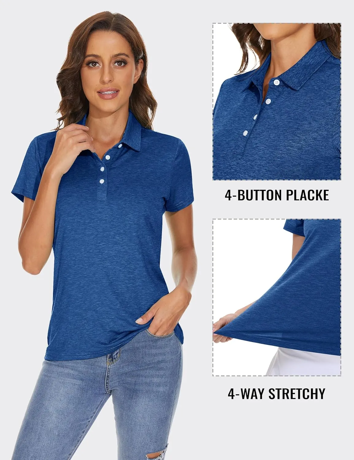 TACVASEN Polo Shirts for Women Short Sleeve Golf Shirts 4-Button Quick Dry Workout Tops Collared for Work Running Tennis