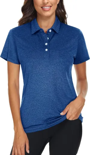 TACVASEN Polo Shirts for Women Short Sleeve Golf Shirts 4-Button Quick Dry Workout Tops Collared for Work Running Tennis