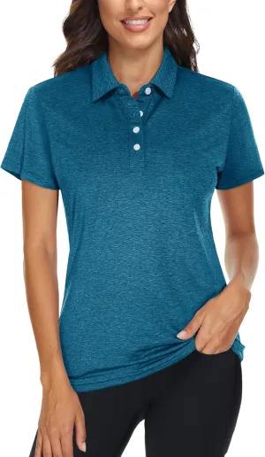 TACVASEN Polo Shirts for Women Short Sleeve Golf Shirts 4-Button Quick Dry Workout Tops Collared for Work Running Tennis