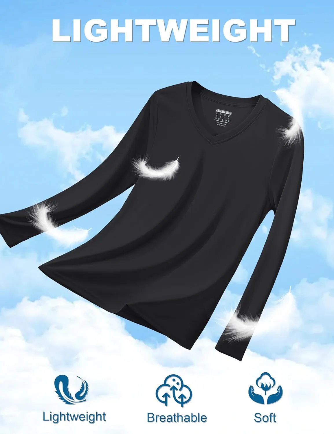 TACVASEN Women's Long Sleeve V Neck Workout Tops UPF 50  Sun Protection Quick Dry Lightweight Hiking Running T-Shirts