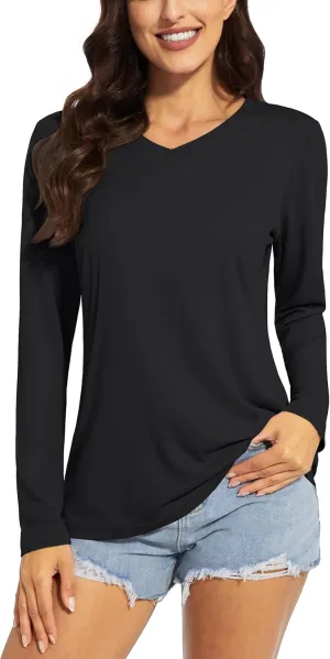 TACVASEN Women's Long Sleeve V Neck Workout Tops UPF 50  Sun Protection Quick Dry Lightweight Hiking Running T-Shirts