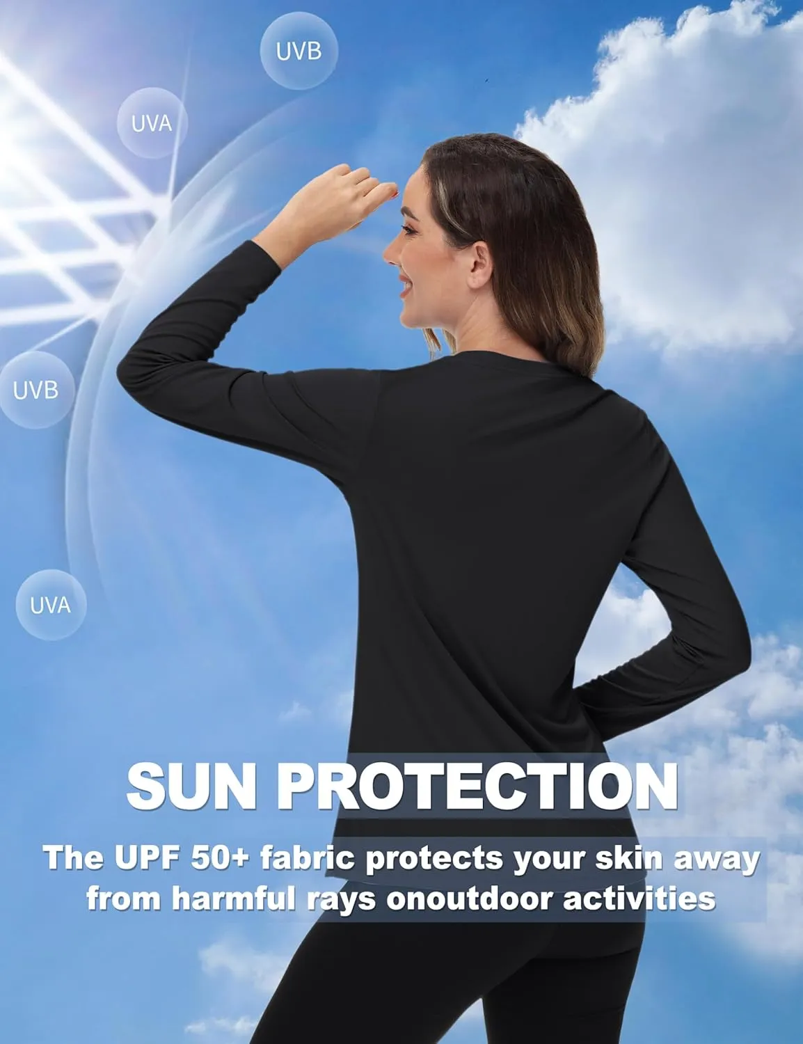 TACVASEN Women's Long Sleeve V Neck Workout Tops UPF 50  Sun Protection Quick Dry Lightweight Hiking Running T-Shirts