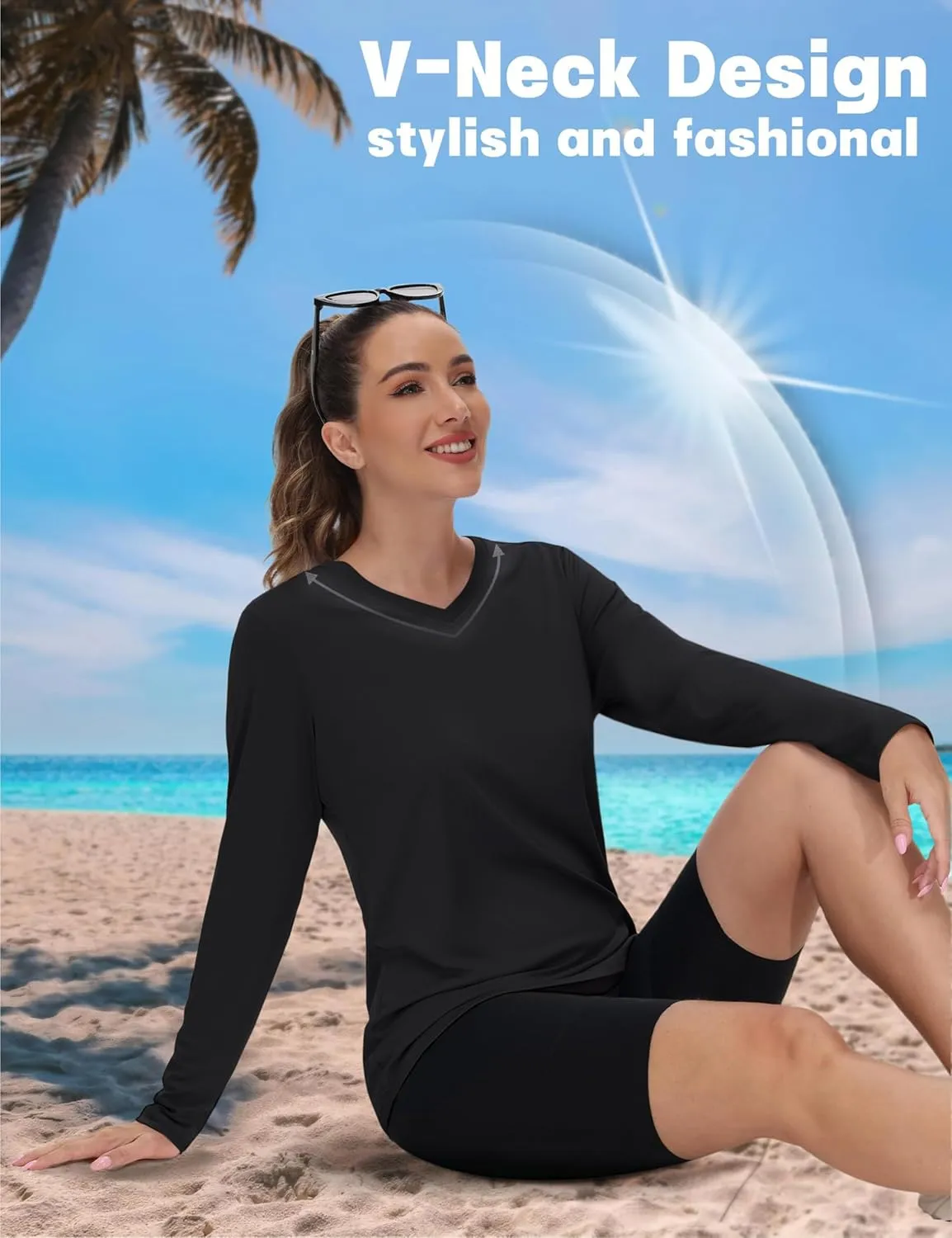 TACVASEN Women's Long Sleeve V Neck Workout Tops UPF 50  Sun Protection Quick Dry Lightweight Hiking Running T-Shirts