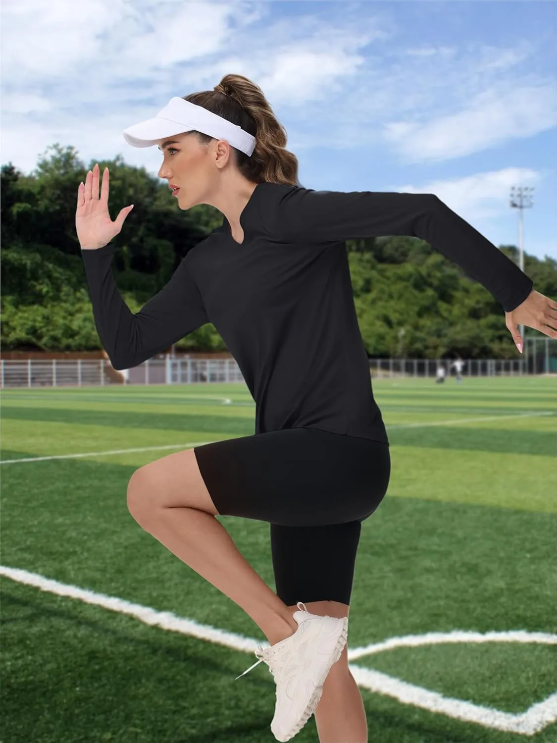 TACVASEN Women's Long Sleeve V Neck Workout Tops UPF 50  Sun Protection Quick Dry Lightweight Hiking Running T-Shirts