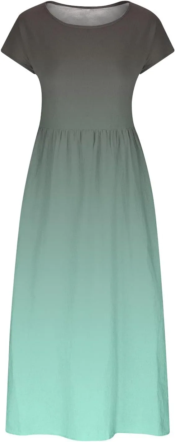 TANGNADE Plus Size Cotton Linen Dresses for Women Short Sleeve Summer Maxi Dress with Pockets Flowy Vacation Dresses