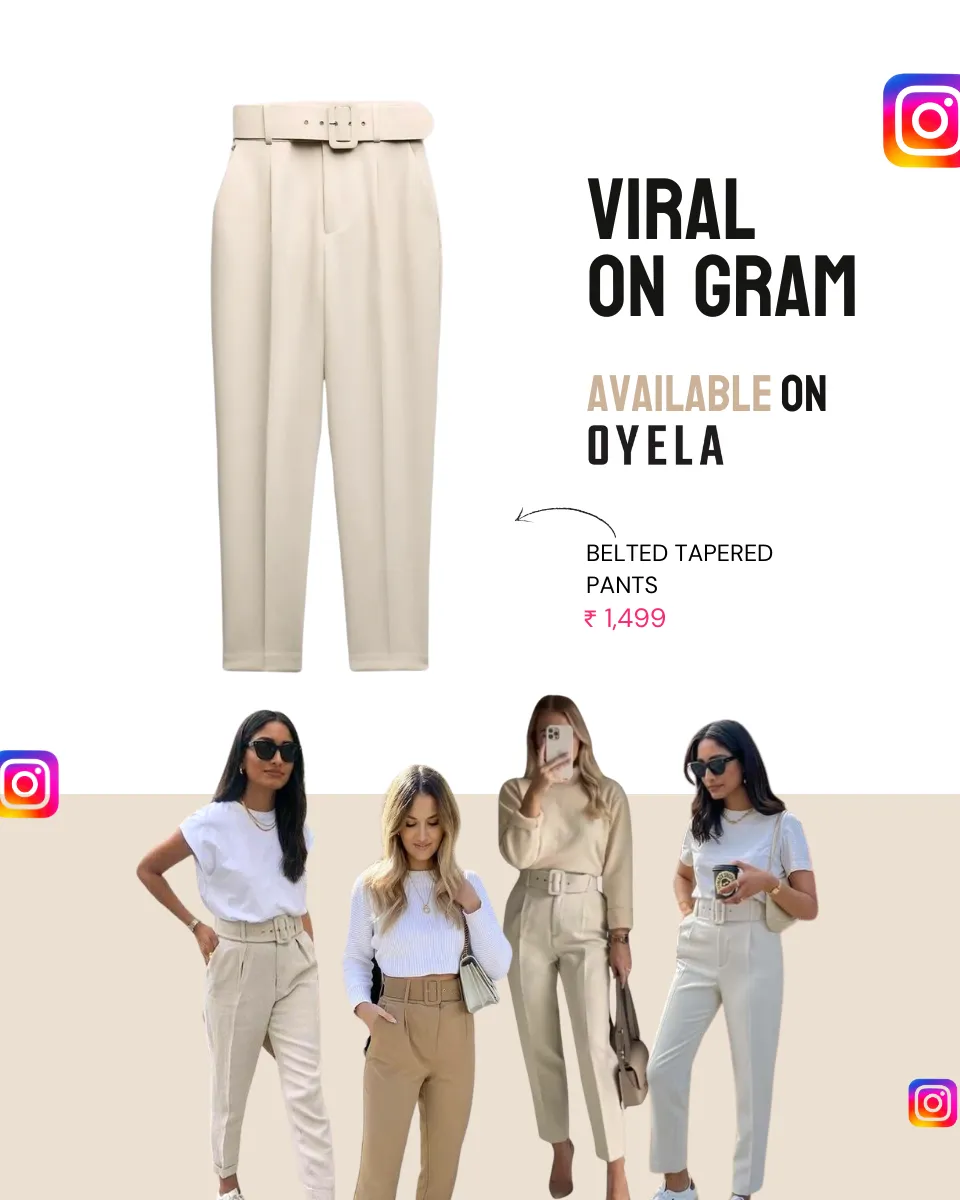 TAPERED STRETCH PANTS WITH BELT BEIGE