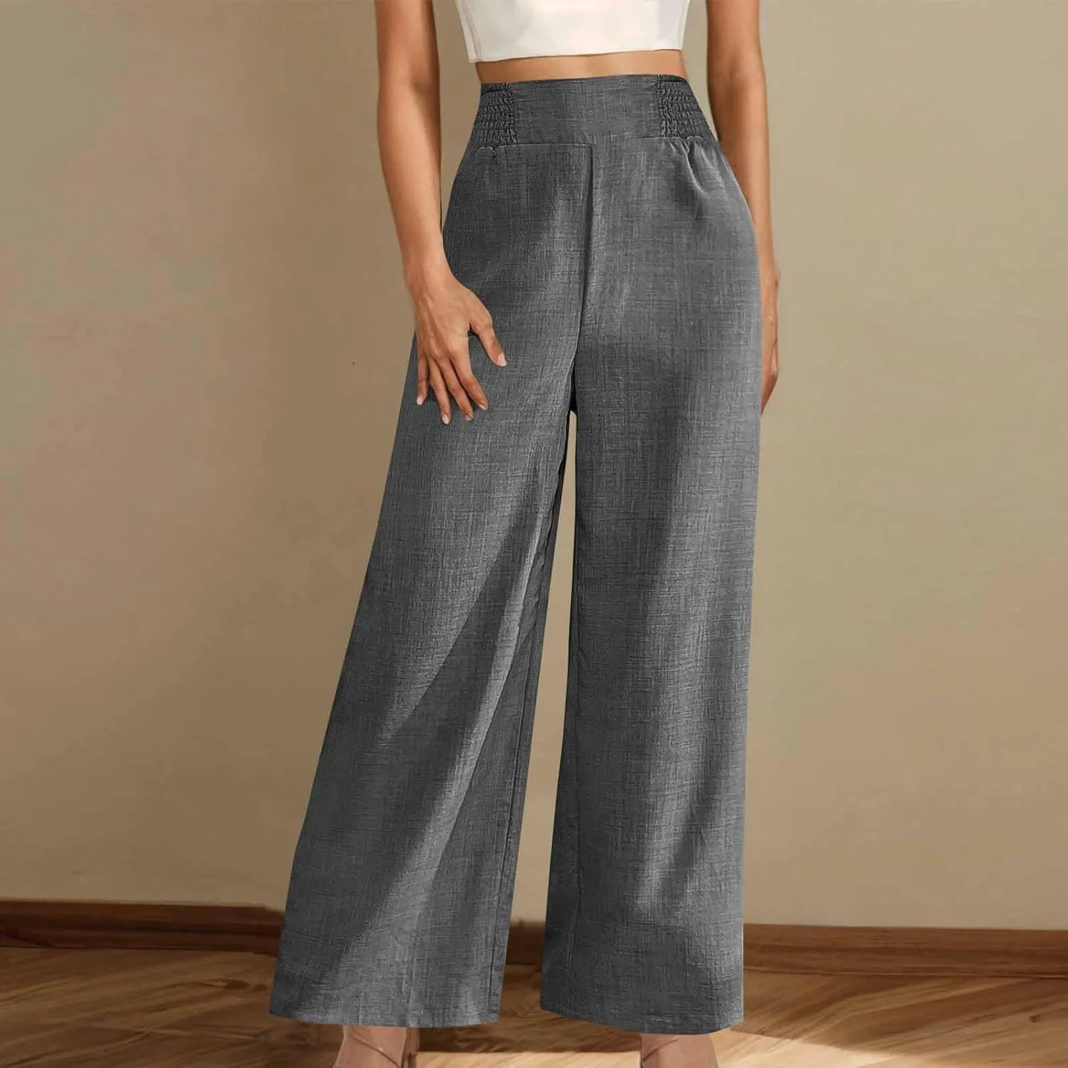 TARIENDY Beach Pants for Women Petite Women's high Waist Wide Leg Trousers Summer Casual Outfits Elastic Pants with Pockets