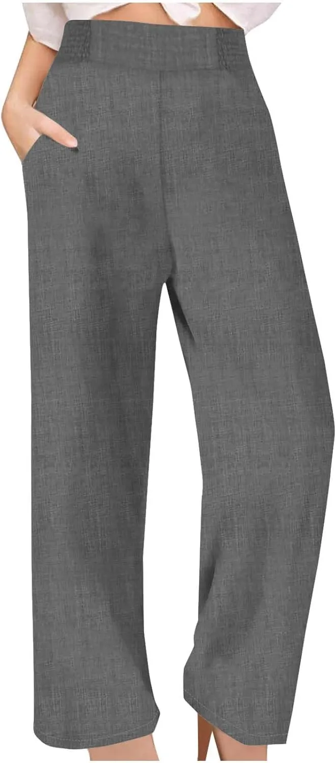 TARIENDY Beach Pants for Women Petite Women's high Waist Wide Leg Trousers Summer Casual Outfits Elastic Pants with Pockets