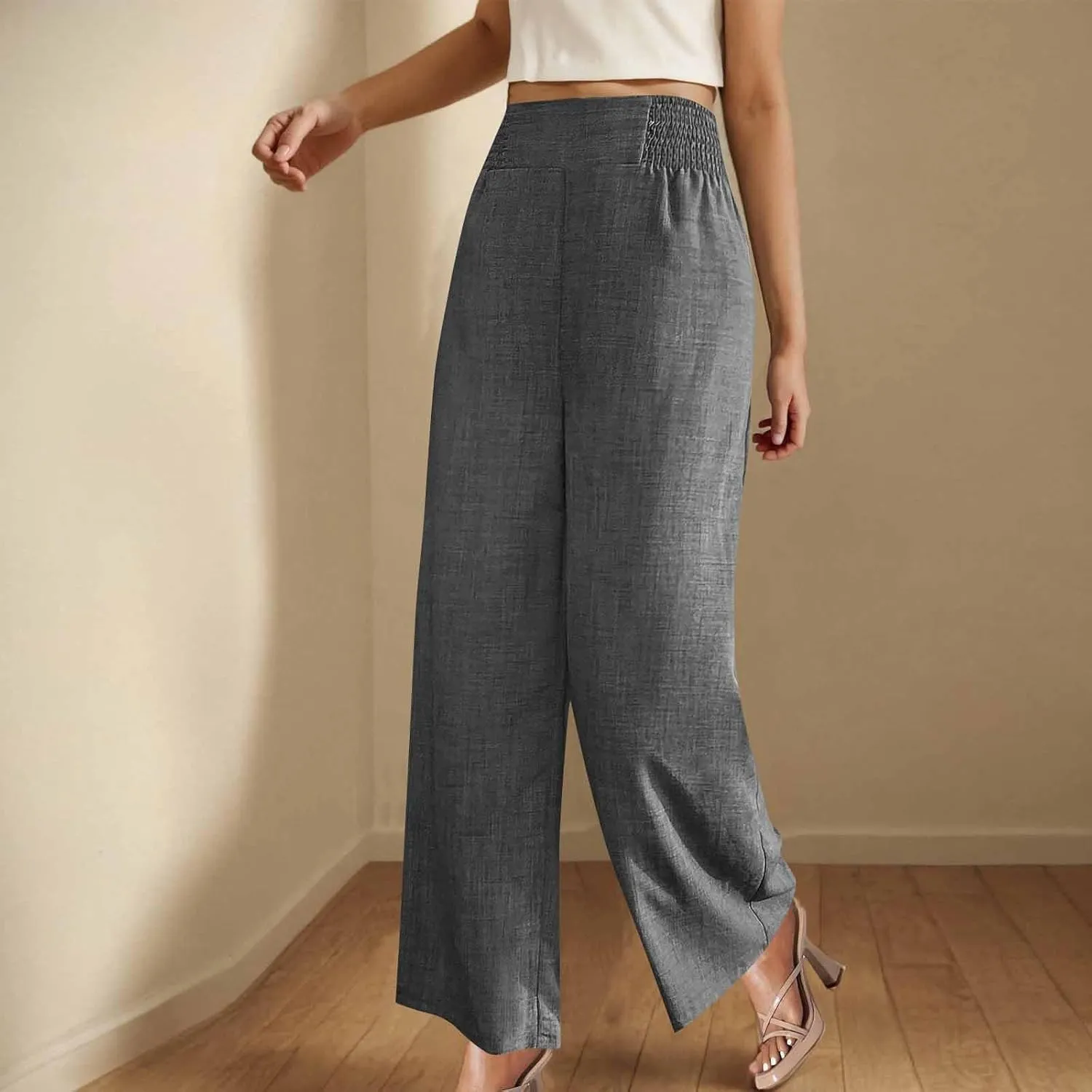TARIENDY Beach Pants for Women Petite Women's high Waist Wide Leg Trousers Summer Casual Outfits Elastic Pants with Pockets