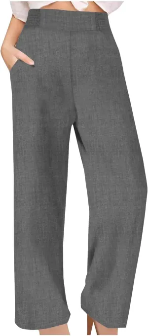 TARIENDY Beach Pants for Women Petite Women's high Waist Wide Leg Trousers Summer Casual Outfits Elastic Pants with Pockets