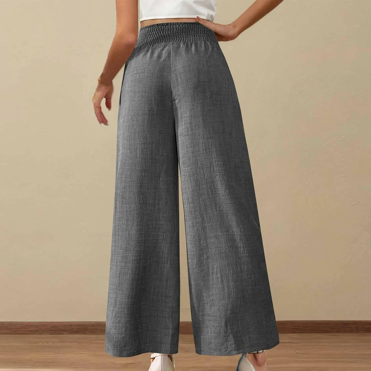 TARIENDY Beach Pants for Women Petite Women's high Waist Wide Leg Trousers Summer Casual Outfits Elastic Pants with Pockets