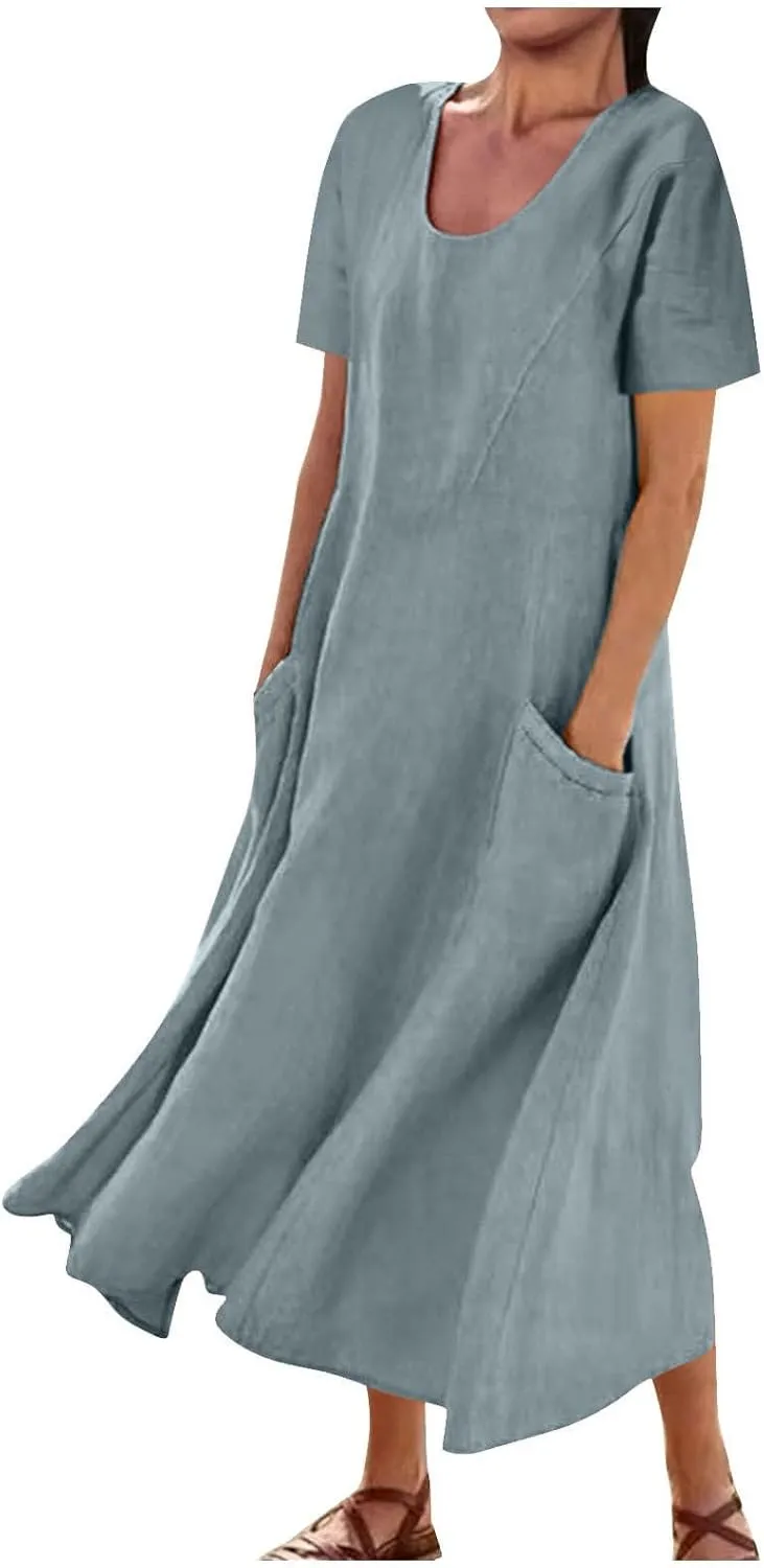 TARIENDY Maxi Dresses for Women 2025 Summer Casual Sundress Loose Comfy Short Sleeve Dress Lounge Beach Dress with Pockets