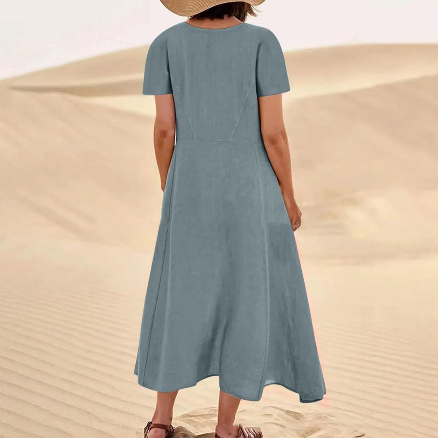 TARIENDY Maxi Dresses for Women 2025 Summer Casual Sundress Loose Comfy Short Sleeve Dress Lounge Beach Dress with Pockets