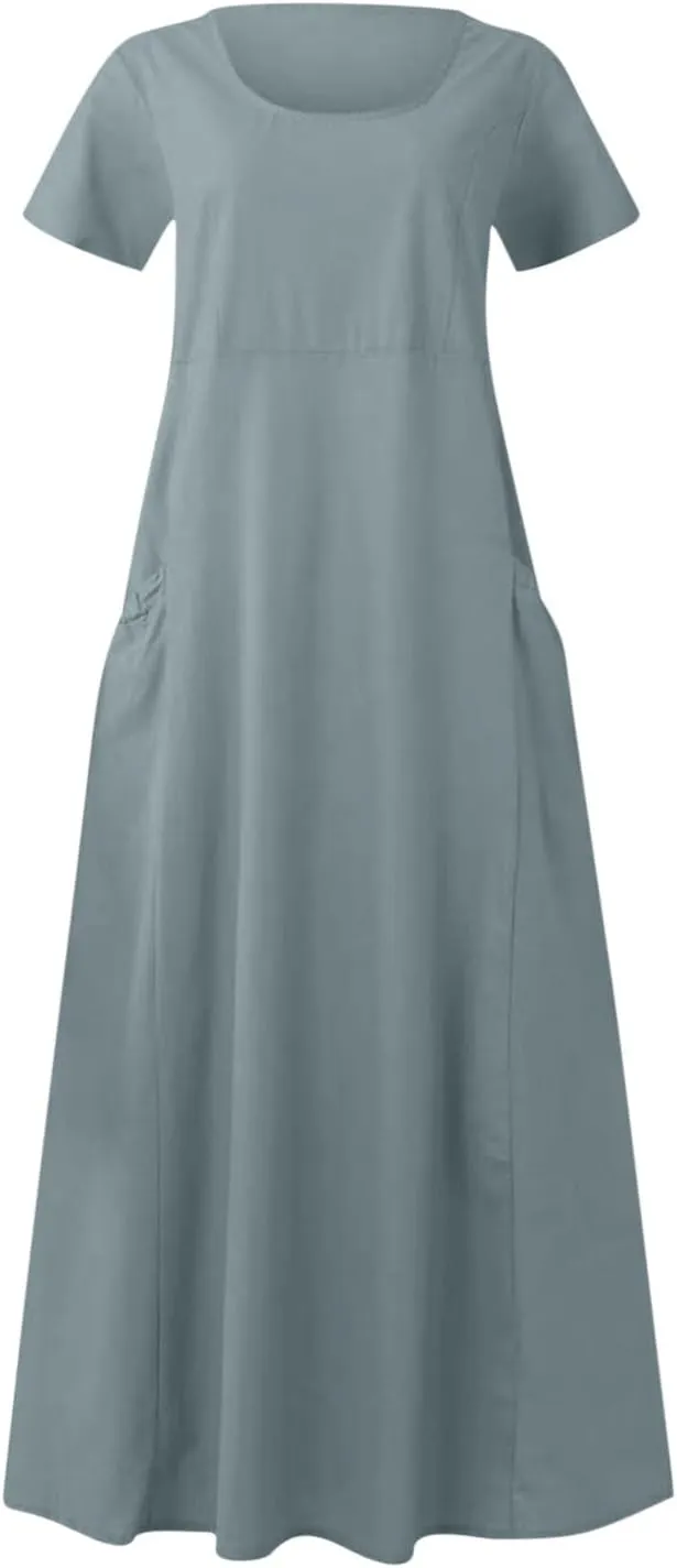 TARIENDY Maxi Dresses for Women 2025 Summer Casual Sundress Loose Comfy Short Sleeve Dress Lounge Beach Dress with Pockets
