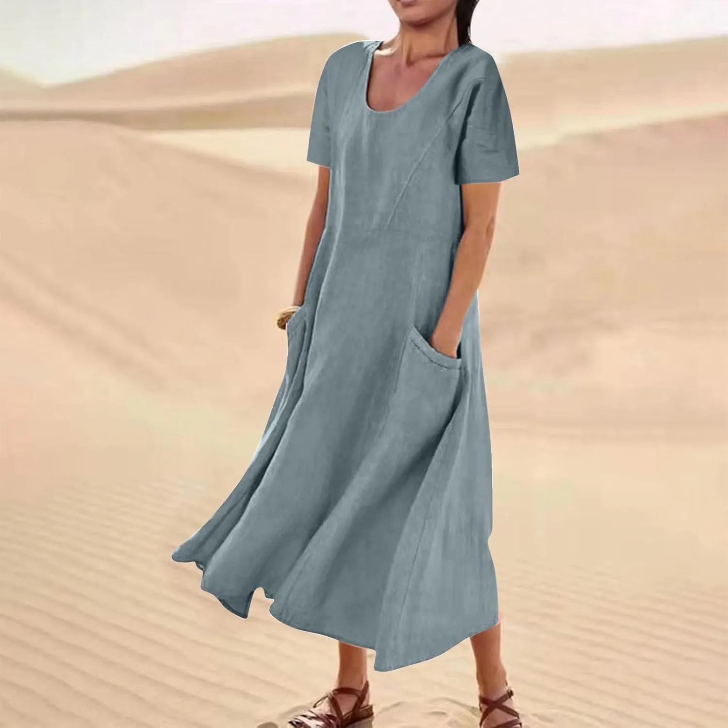 TARIENDY Maxi Dresses for Women 2025 Summer Casual Sundress Loose Comfy Short Sleeve Dress Lounge Beach Dress with Pockets