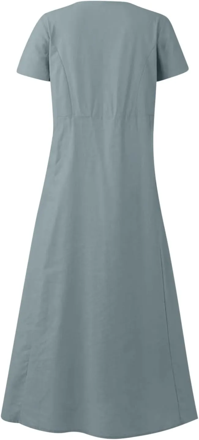 TARIENDY Maxi Dresses for Women 2025 Summer Casual Sundress Loose Comfy Short Sleeve Dress Lounge Beach Dress with Pockets