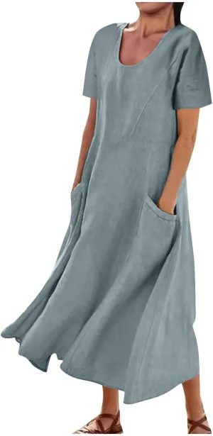TARIENDY Maxi Dresses for Women 2025 Summer Casual Sundress Loose Comfy Short Sleeve Dress Lounge Beach Dress with Pockets