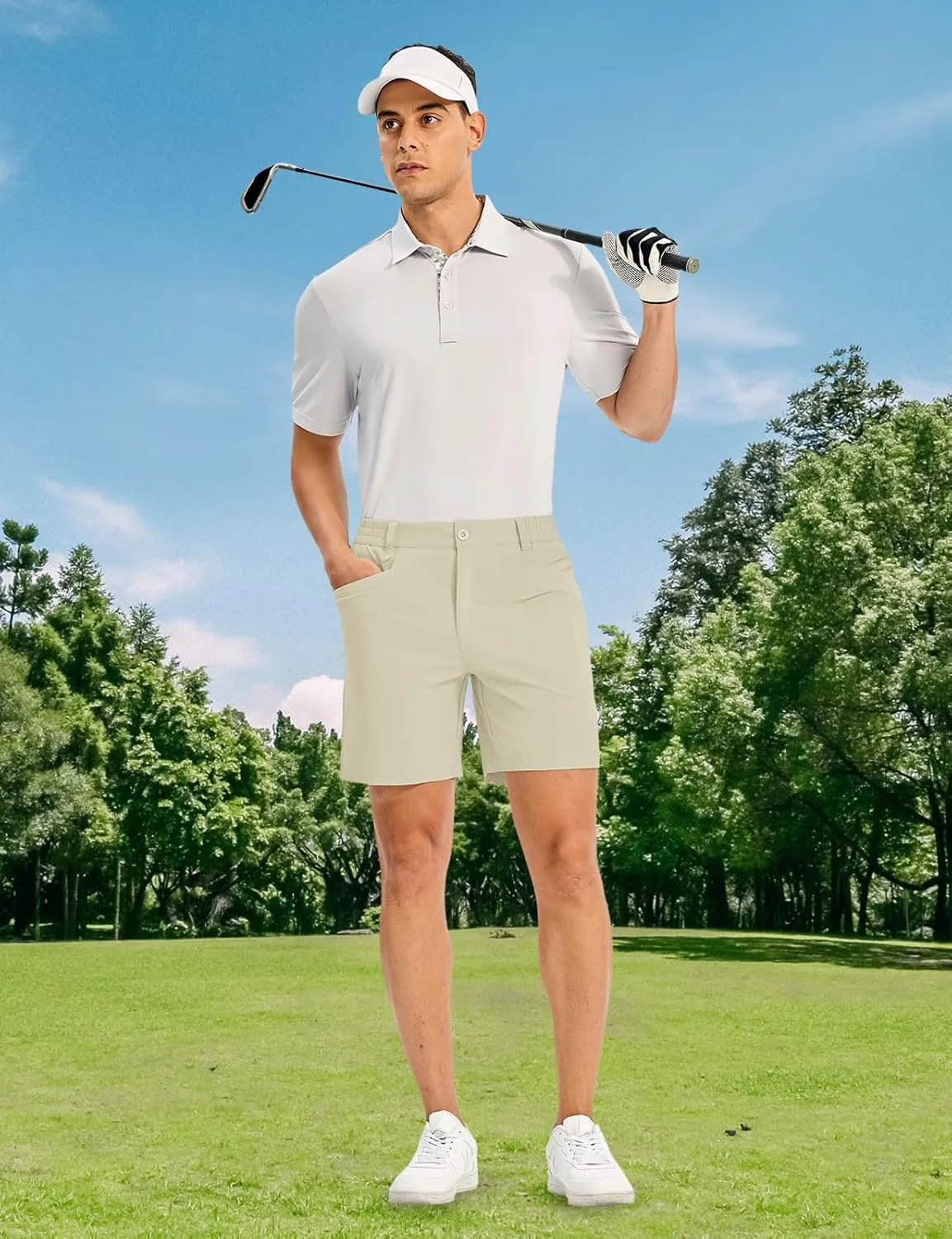 TBMPOY Men's Golf Shorts 7" Stretch Dress Casual Elastic Waist Short Quick Dry Lightweight Hiking Shorts with 4 Pockets