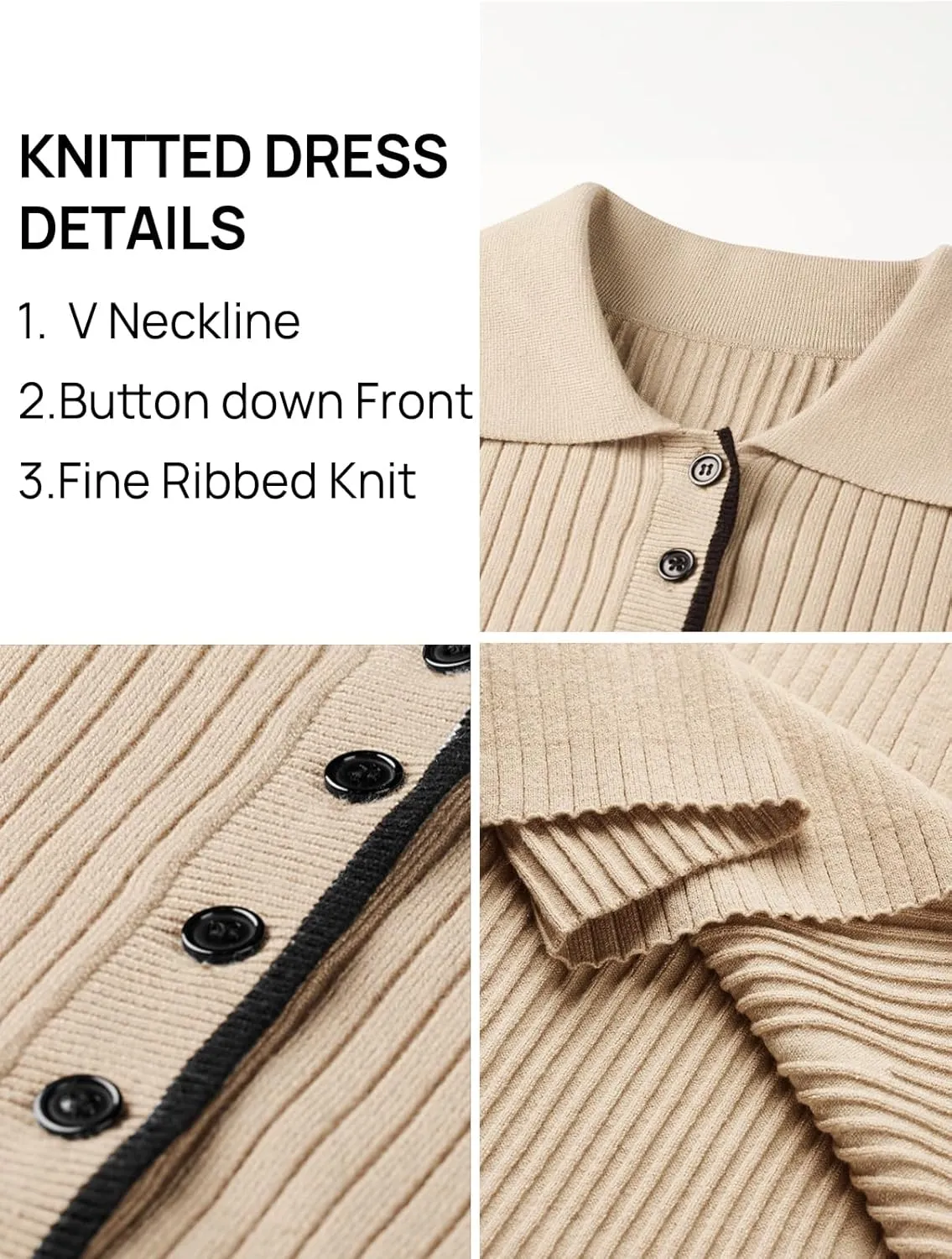 TECREW Women's Long Sleeve V Neck Sweater Maxi Dress Button Bodycon Fitted Fall Ribbed Knit Dresses