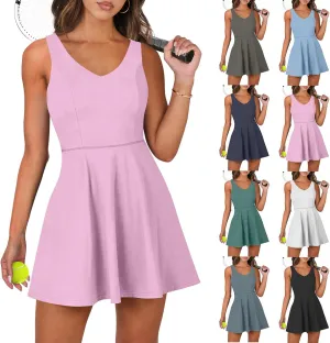 Tennis Dresses for Women with Shorts Cross Open Back V Neck Workout Skort Dress Summer Athleisure Mini Tank Dress