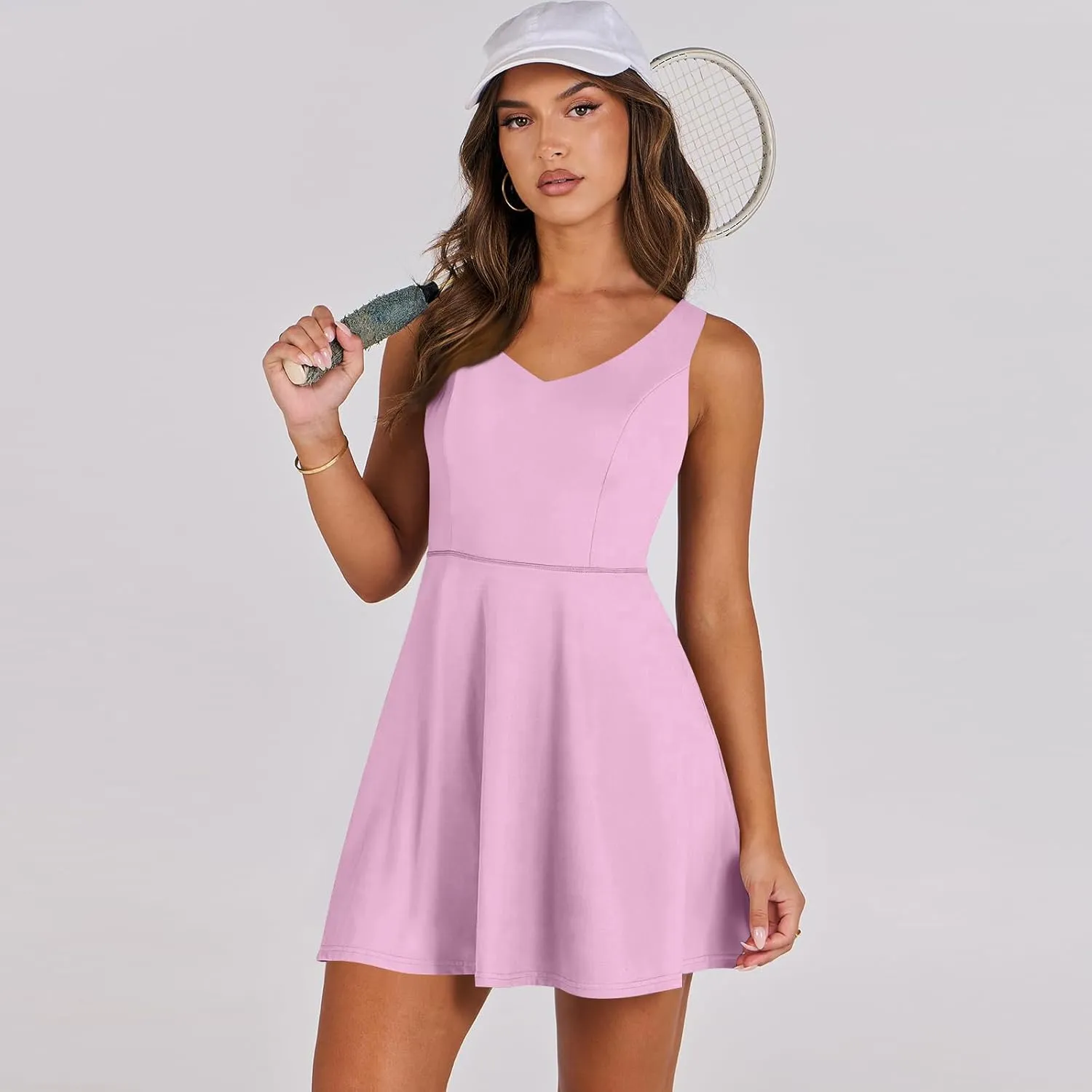Tennis Dresses for Women with Shorts Cross Open Back V Neck Workout Skort Dress Summer Athleisure Mini Tank Dress