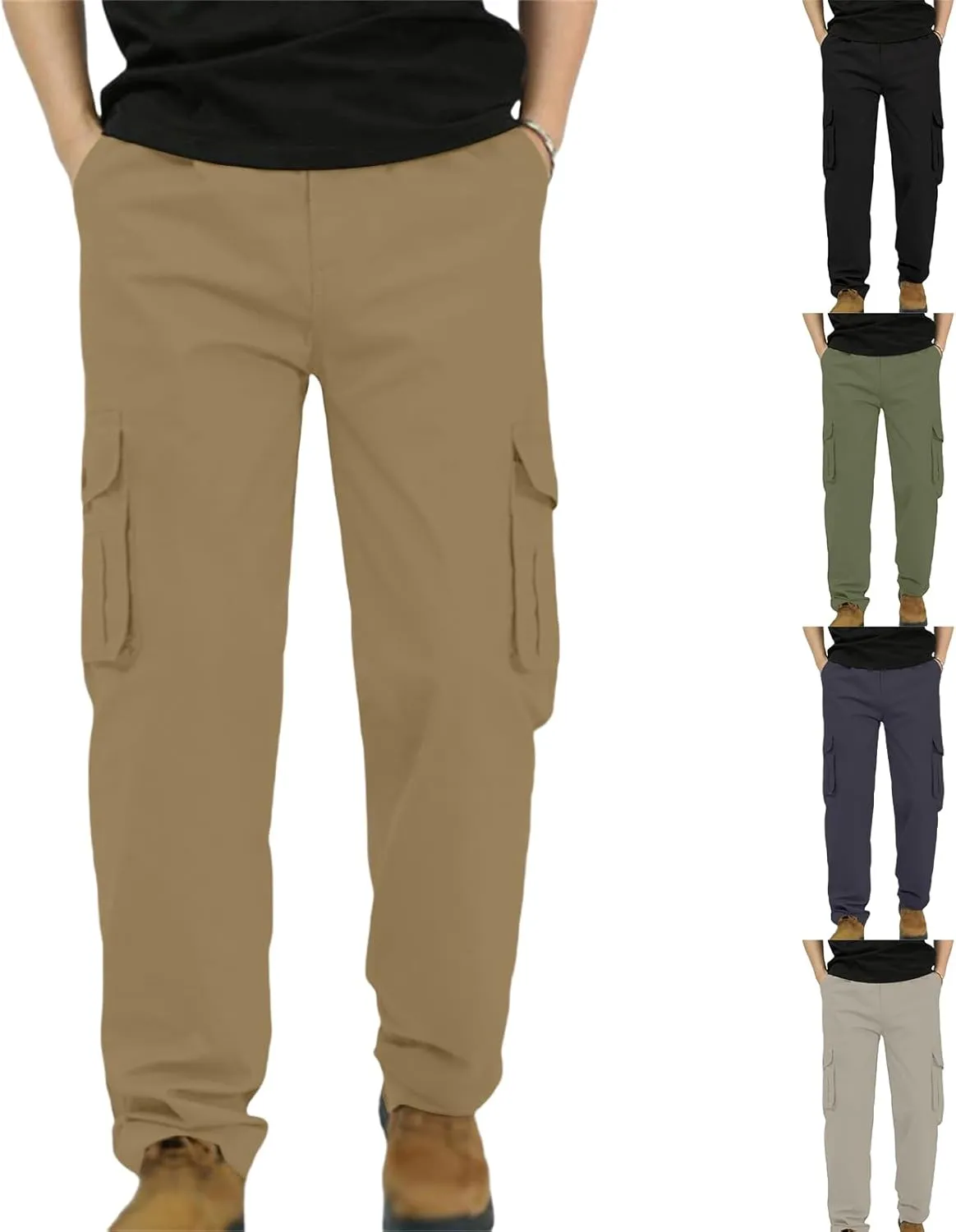 Thatrich Mens Business Pants for Office Work Basic Cargo Pants Outdoor Retro Casual Trousers Quick Dry Breathable Joggers