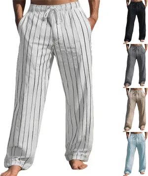 Thatrich Stretch Linen Pants Men Breathable Quick Dry Pant for Beach Jogging Yoga Elastic Waist Baggy Fit Trouser Comfy Slack