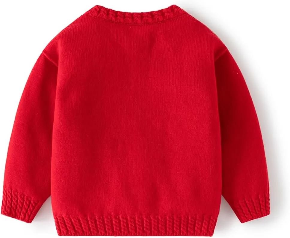 Toddler Baby Girls Cotton Knit Jacquard Sweater Cardigan, Crew Neck Spring Coat Sweater Long Sleeve Clothes Warm Tops