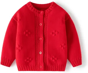 Toddler Baby Girls Cotton Knit Jacquard Sweater Cardigan, Crew Neck Spring Coat Sweater Long Sleeve Clothes Warm Tops