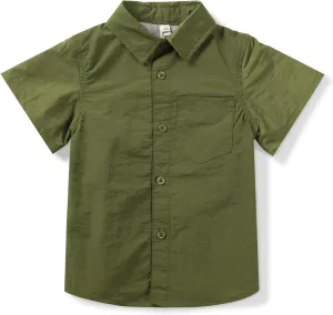 Toddler&Boys Shorts Sleeve Button Down Casual Shirts Quick Dry Solid Summer Outdoor Beach Tops