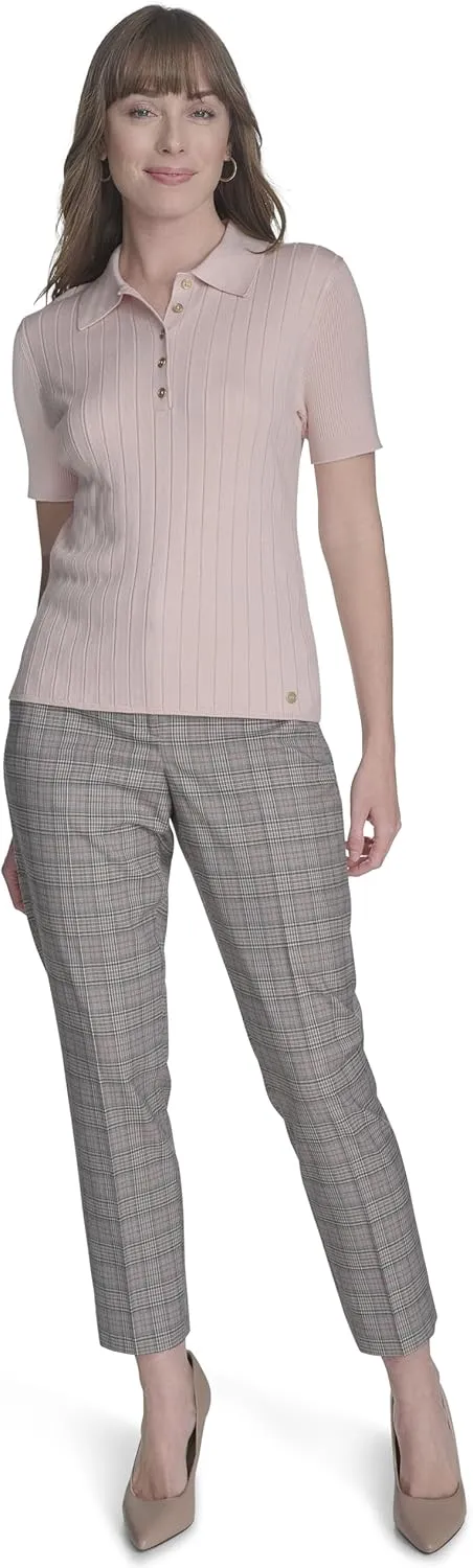 Tommy Hilfiger Women's Short Sleeve Button Placket Polo Sweater