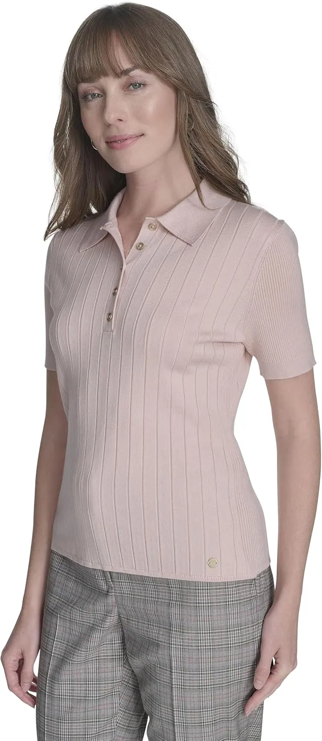 Tommy Hilfiger Women's Short Sleeve Button Placket Polo Sweater