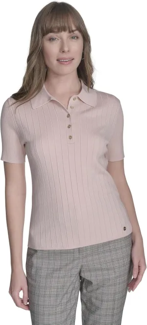 Tommy Hilfiger Women's Short Sleeve Button Placket Polo Sweater