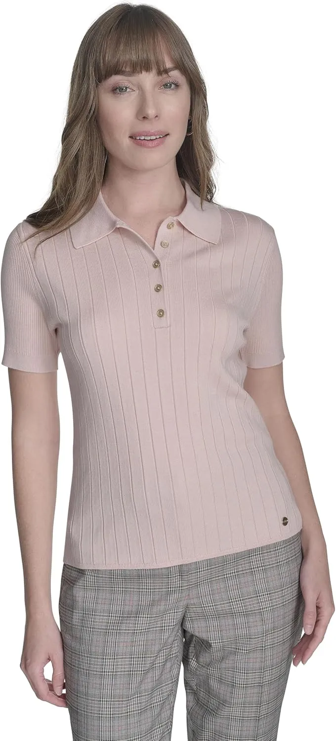 Tommy Hilfiger Women's Short Sleeve Button Placket Polo Sweater