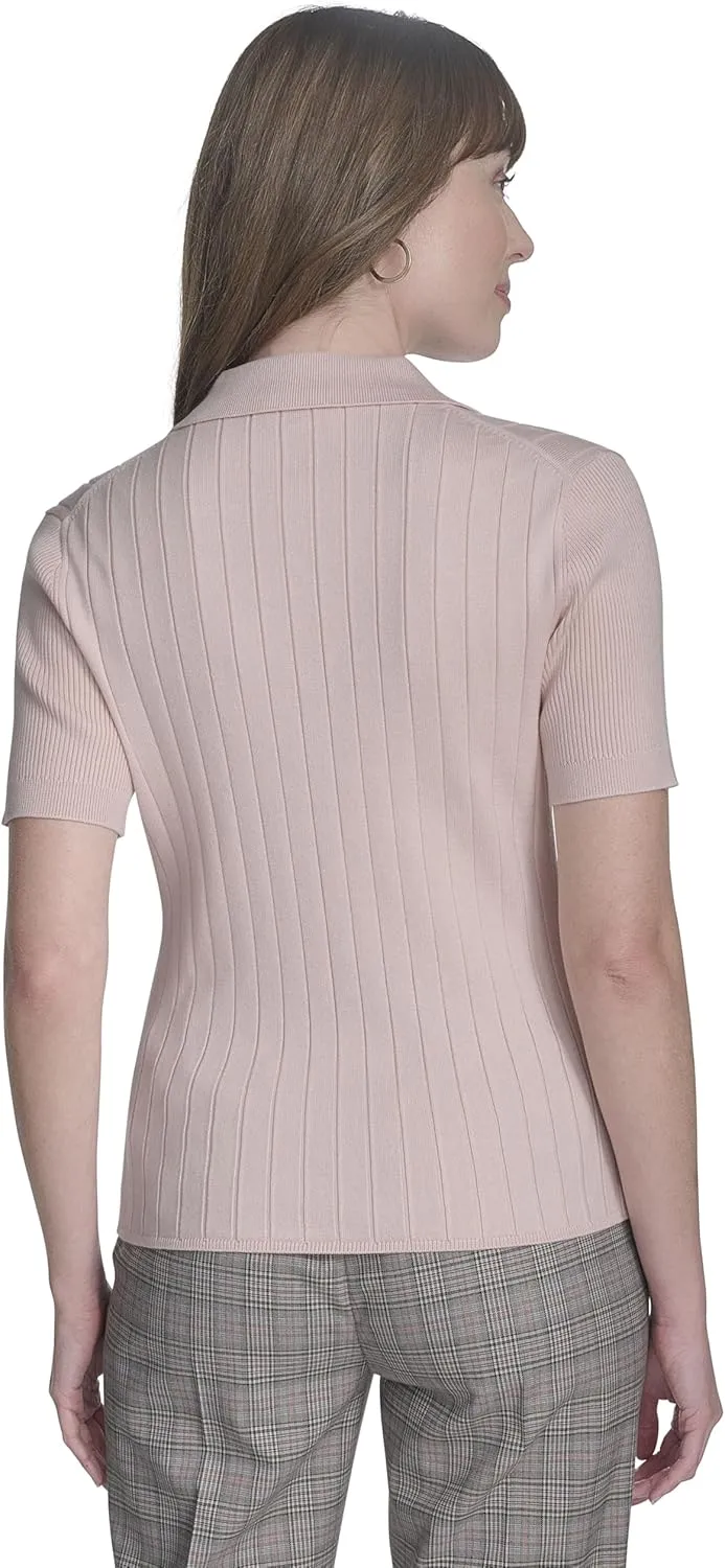 Tommy Hilfiger Women's Short Sleeve Button Placket Polo Sweater