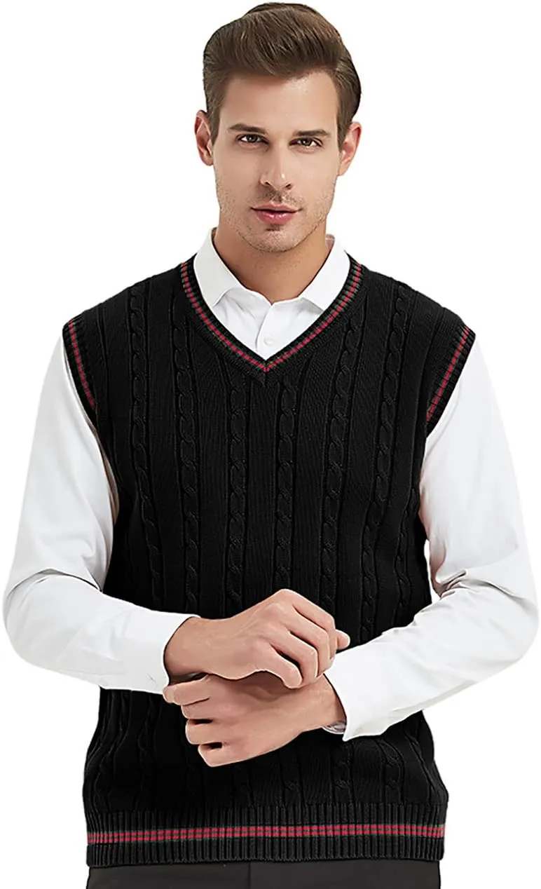 TopTie Men's 100% Cotton Knit Sweater Vest