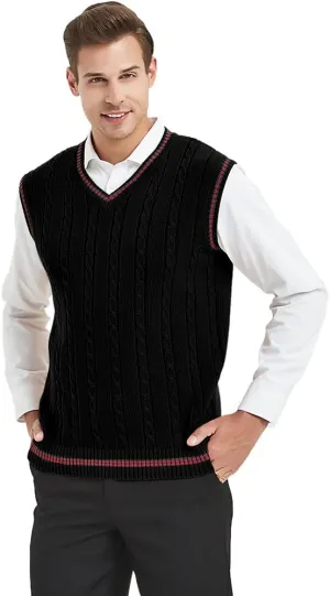 TopTie Men's 100% Cotton Knit Sweater Vest