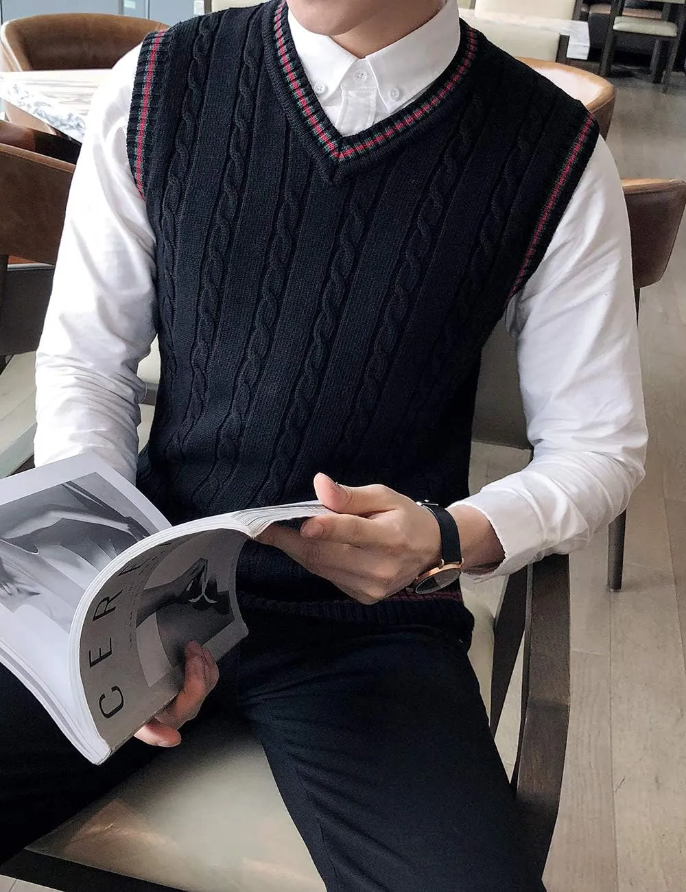 TopTie Men's 100% Cotton Knit Sweater Vest